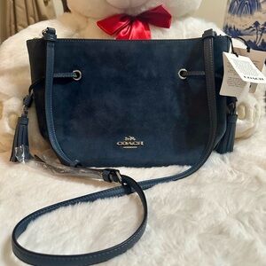 NEW! Coach Blue Suede Two-Way Crossbody Bag with  Long Strap